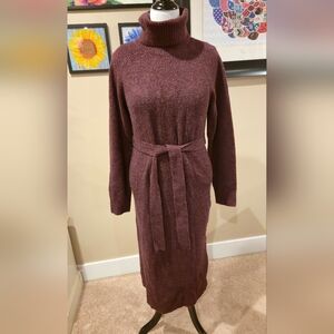 Lulu's Medium Long Sleeve Knit Burgandy Turtleneck Dress